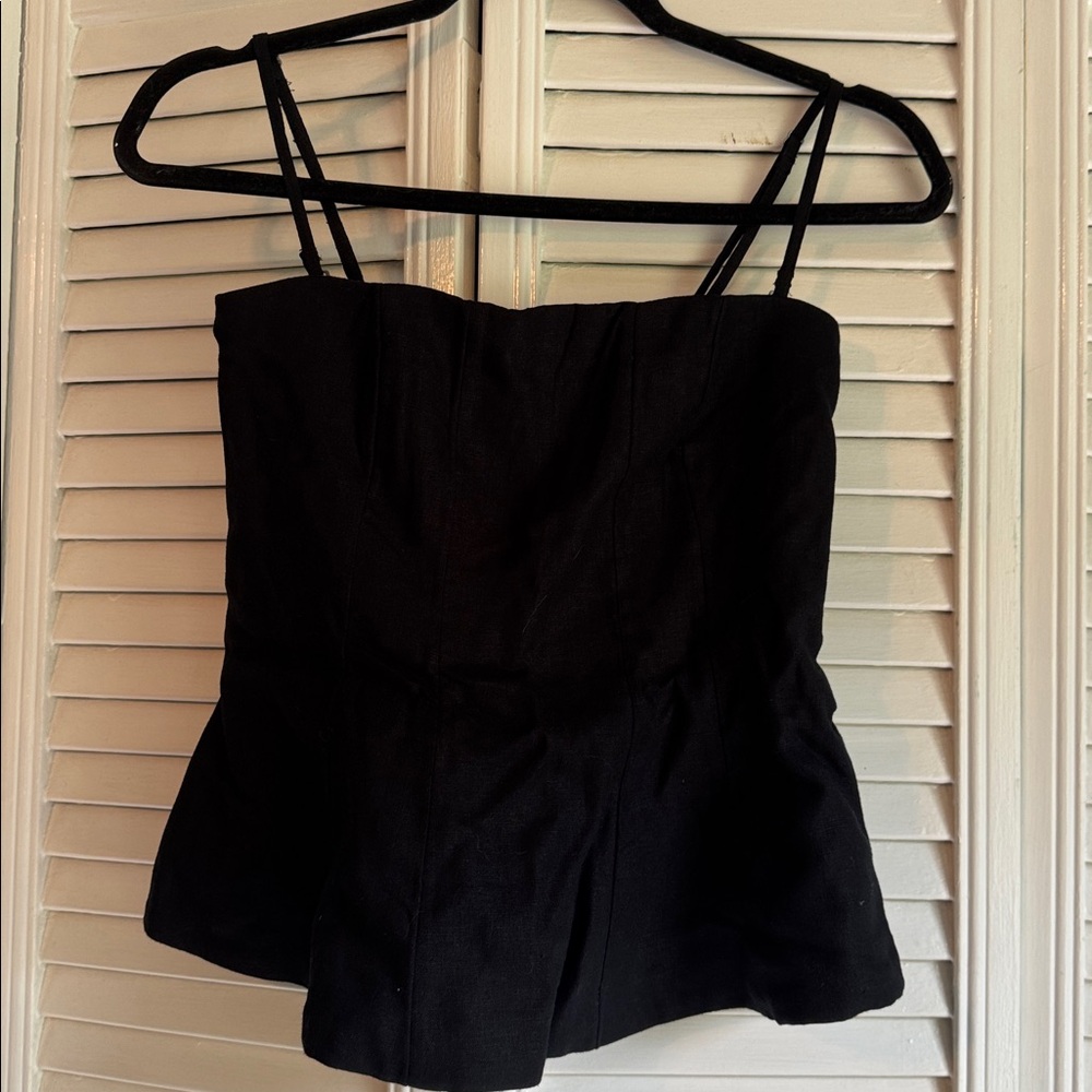 Black strapless linen blend